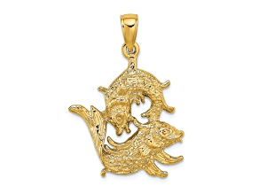 14k Yellow Gold 3D Textured Large Pisces Zodiac pendant