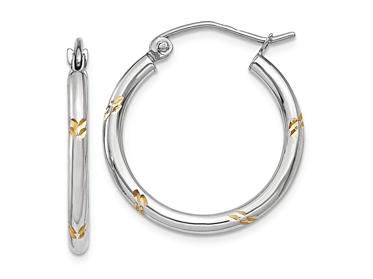 Rhodium Over 14k White Gold Diamond-Cut 3/4" Hoop Earrings