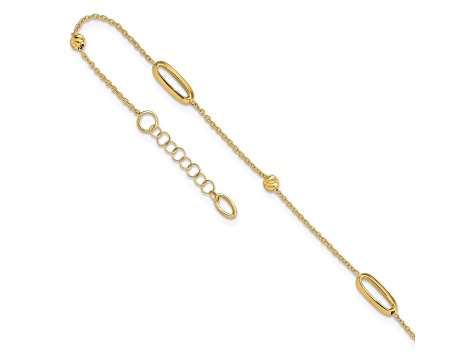 14K Yellow Gold Polished Diamond-cut Beads with 1-inch Extension Anklet