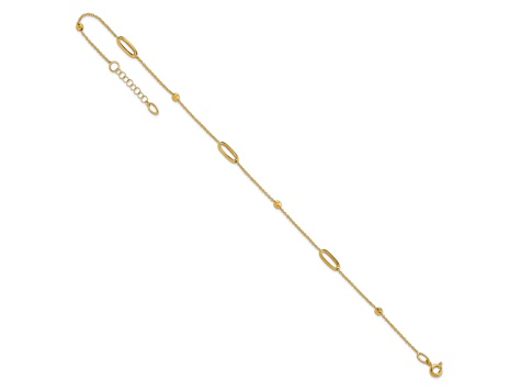 14K Yellow Gold Polished Diamond-cut Beads with 1-inch Extension Anklet