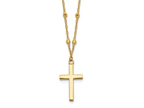 14K Yellow Gold Polished and Diamond-cut Cross with 2-inch Extension Necklace