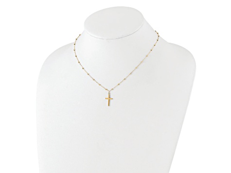 14K Yellow Gold Polished and Diamond-cut Cross with 2-inch Extension Necklace