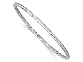 Rhodium Over 14k White Gold 3mm Textured Slip-On Bangle Bracelet