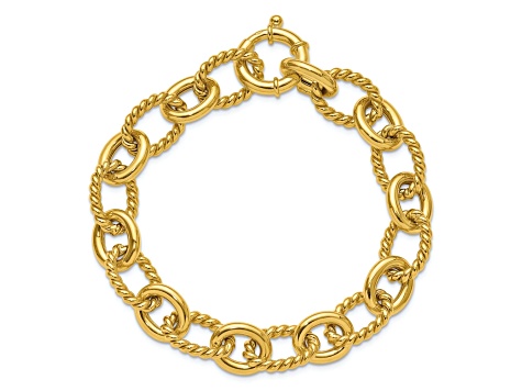 14K Yellow Gold Round and Twisted Oval Link 8 Inch Bracelet
