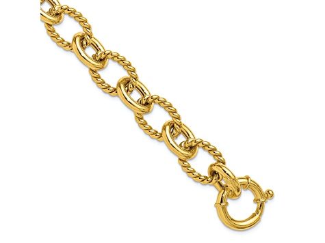 14K Yellow Gold Round and Twisted Oval Link 8 Inch Bracelet