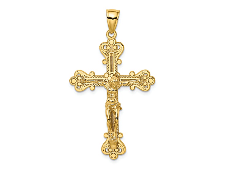 14K Yellow Gold Engraved Crucifix Charm