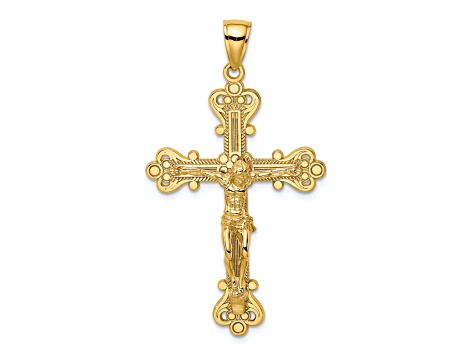 14K Yellow Gold Engraved Crucifix Charm