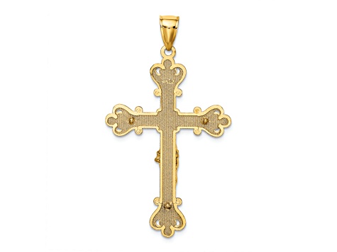 14K Yellow Gold Engraved Crucifix Charm