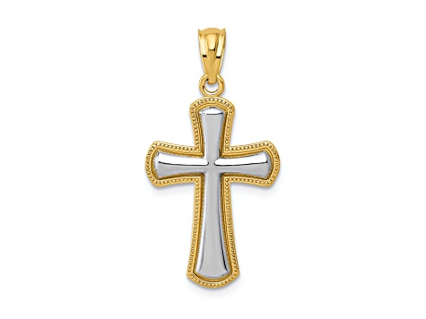 14K Two-tone Gold Polished Cross outlets Pendant