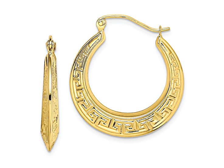 10k Yellow Gold 1" Polished Greek Key Hoop Earrings