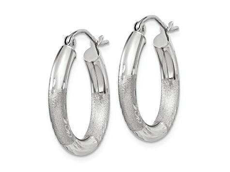 Rhodium Over 14K White Gold 9/16" Satin and Diamond-Cut Round Hoop Earrings