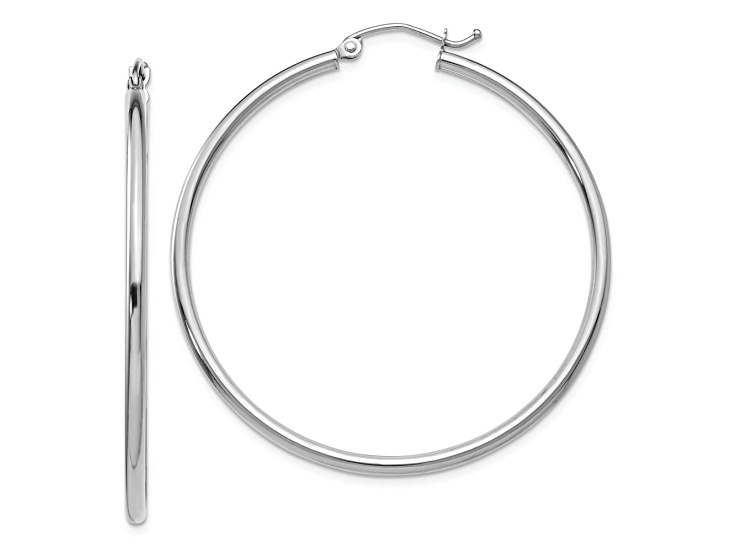 Rhodium Over 10k White Gold Polished 1 3/4" Tube Hoop Earrings