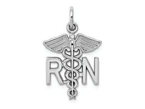 Rhodium Over 14k White Gold Textured RN Registered Nurse Charm