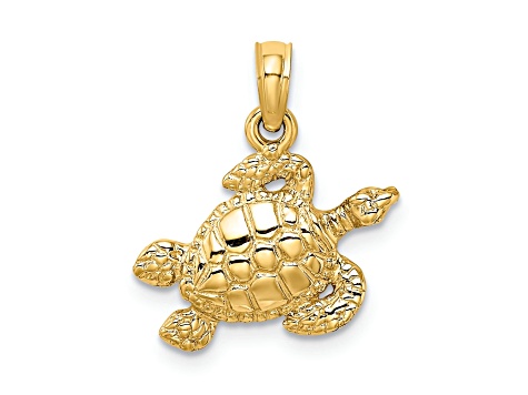 14K Yellow Gold Textured Sea Turtle Charm