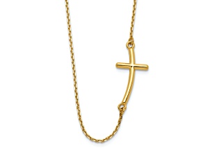 14K Yellow Gold Large Sideways Curved Cross Necklace