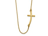 14K Yellow Gold Large Sideways Curved Cross Necklace