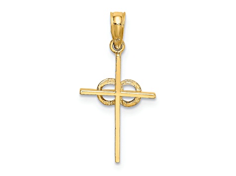 14K Yellow Gold Polished Infinity Circles Cross Charm Pendant