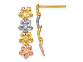 14K Yellow Gold, 14K White Gold and 14K Rose Gold Diamond-Cut and Satin Plumeria Dangle Earrings