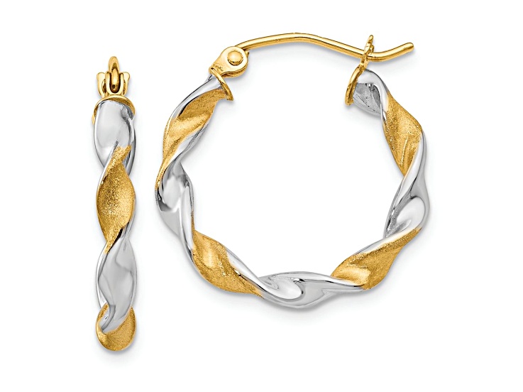Rhodium Over 14k White Gold Textured 7/8" Twisted Hoop Earrings