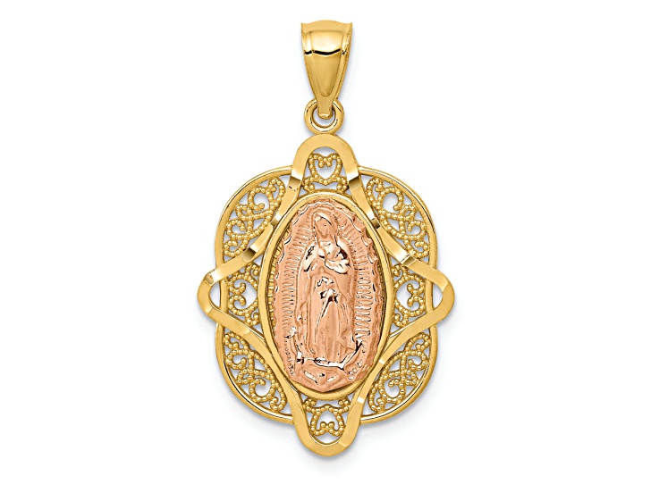 14K Yellow and Rose Gold Rose Virgin Mary Pendant - 16498A | JTV