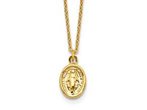 14K Yellow Gold Polished Miraculous Medal 17-inch with 1-inch Extension Necklace