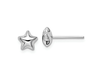 Picture of Rhodium Over 14K White Gold Polished Small Puffed Star Stud Earrings