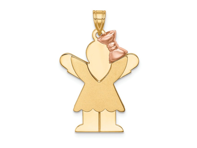14K Two-tone Gold Satin Large Girl with Bow on Right Charm