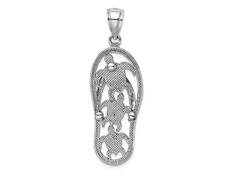 Rhodium Over 14K White Gold Polished Triple Turtle Flip-Flop Charm