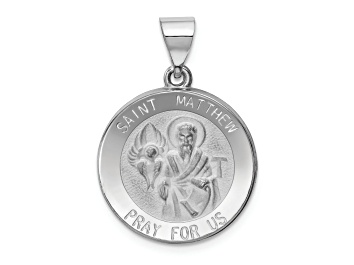 Picture of Rhodium Over 14k White Gold Polished and Satin Saint Matthew Pendant
