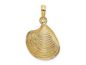 14k Yellow Gold Textured 3D Clam Shell Charm