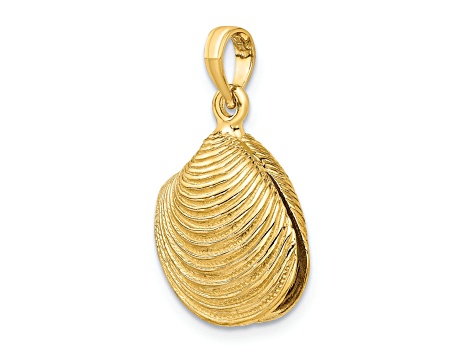 14k Yellow Gold Textured 3D Clam Shell Charm