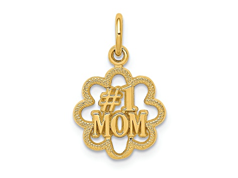 14k Yellow Gold Textured Number 1 Mom Pendant