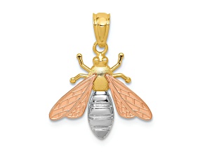 14k Tri-color Gold Polished & Textured Bee Pendant