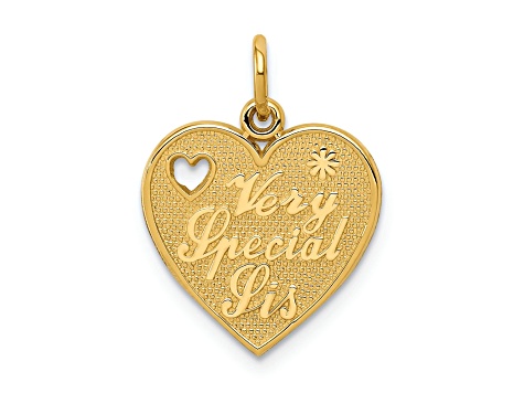 14k Yellow Gold Textured Very Special Sis Heart Pendant