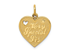 14k Yellow Gold Textured Very Special Sis Heart Pendant