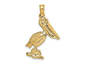 14k Yellow Gold Textured Standing Pelican with Moveable Mouth Pendant
