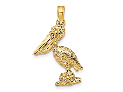 14k Yellow Gold Textured Standing Pelican with Moveable Mouth Pendant