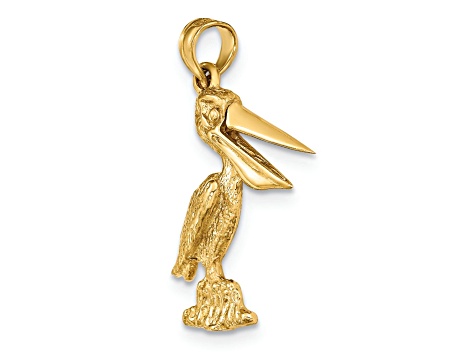 14k Yellow Gold Textured Standing Pelican with Moveable Mouth