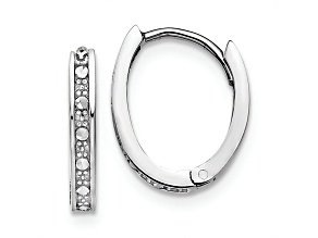 Rhodium Over 14K White Gold 1/2" Diamond-Cut Oval Hinged Hoop Earrings