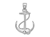 Rhodium Over 14K White Gold Polished and Textured 3D Anchor with Rope Charm