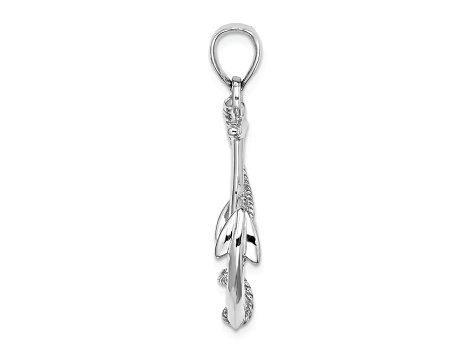 Rhodium Over 14K White Gold Polished and Textured 3D Anchor with Rope Charm