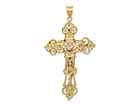 14k Yellow Gold and 14k White Gold INRI Fleur De Lis Crucifix Pendant