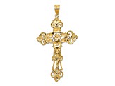 14k Yellow Gold and 14k White Gold INRI Fleur De Lis Crucifix Pendant