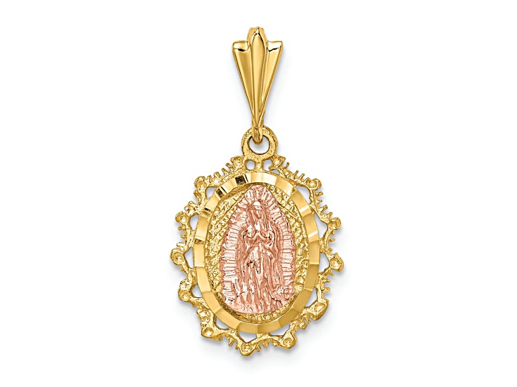 14k Yellow Gold and 14k Rose Gold Polished and Textured St. Mary Medal Pendant