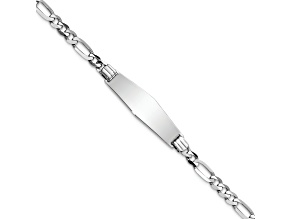 Rhodium Over 14k White Gold Soft Diamond Shape Figaro Link ID Bracelet