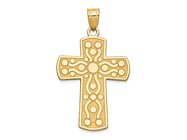 14k Yellow Gold Textured Reversible Cross Pendant with Serenity Prayer On Back