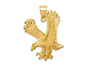 14k Yellow Gold Satin and Diamond-Cut Eagle Pendant