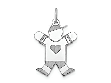 Picture of Rhodium Over 14k White Gold Satin Boy with Cap on Left Charm