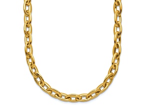 14k Yellow Gold Polished Fancy Oval Link 18 Inch Necklace