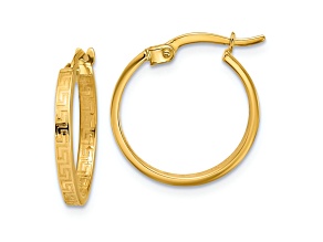 14k Yellow Gold 11/16 inch Polished Greek Key Round Hoop Earrings